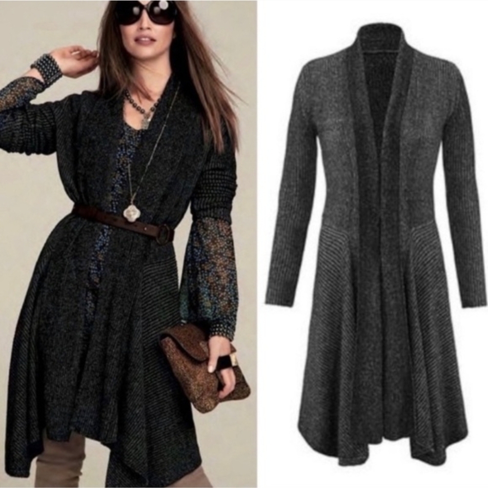 Cabi Cloak Cardigan Black Marled Knit Size Medium